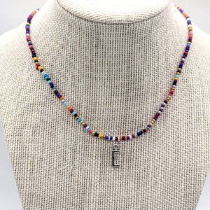 Colorful Seed Glass Bead Necklace Choker Pendant Letter E